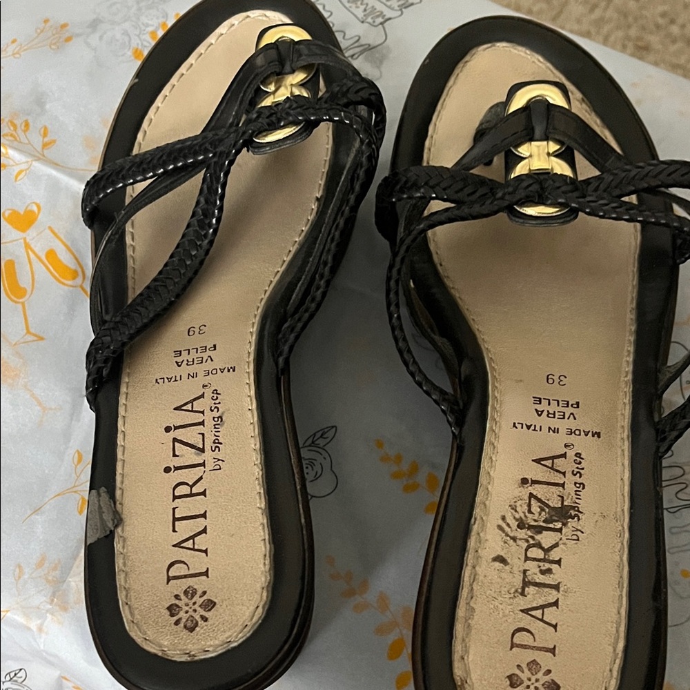 Black Women's Sandals black with gold buckle European size 39